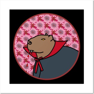 Portrait of a Halloween Horror Vampire Capybara Posters and Art